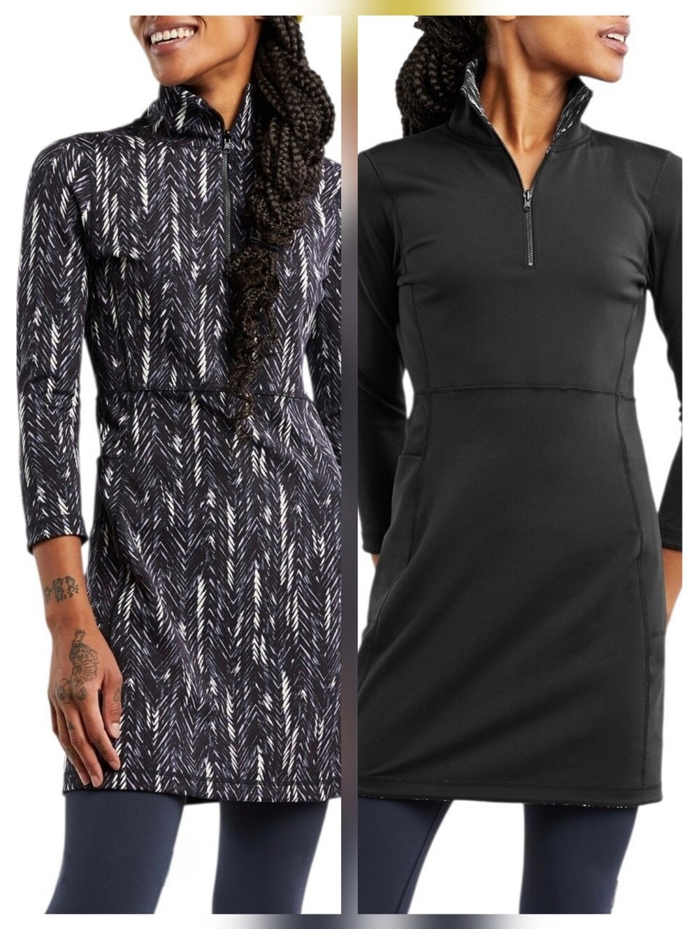 Title Nine Hyperspeed Reversible Dress Sleet Chevron Print 3/4 Sleeve